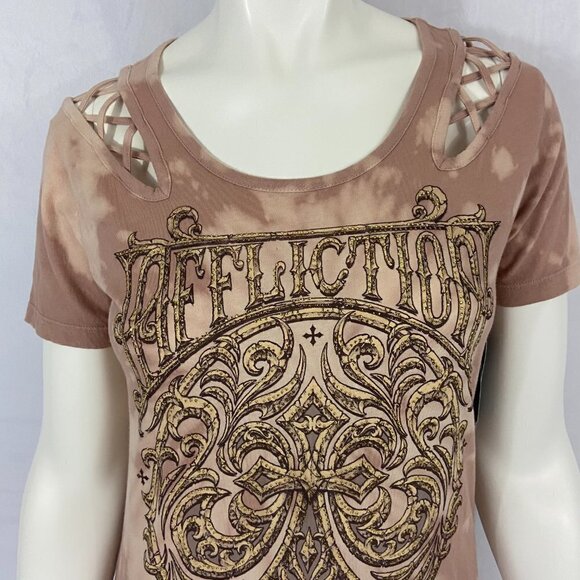 Affliction Women's T-Shirt Top Tie-Dye Open Laced Shoulders Size S Cotton NWT - Picture 3 of 10